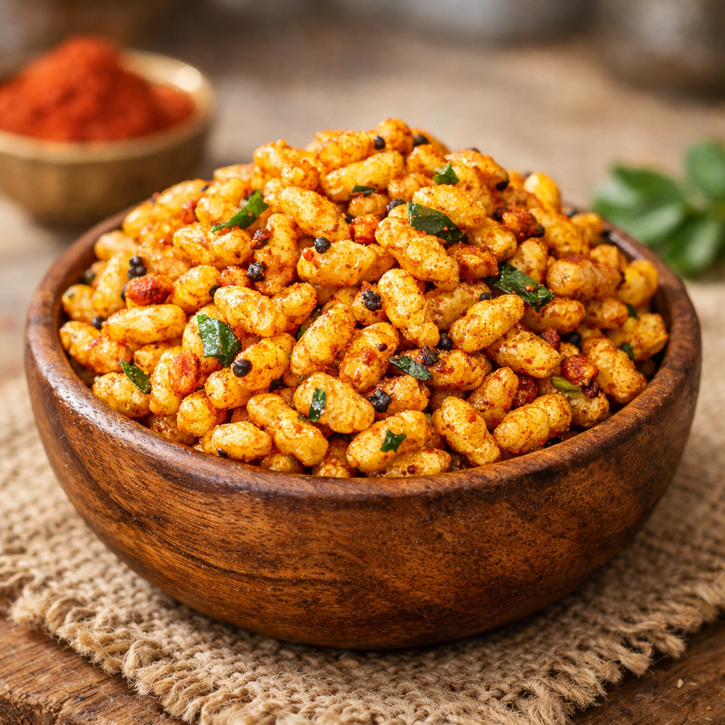 Baked Masala Puff Rice — closeup