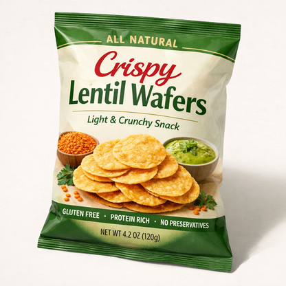 Crispy Lentil Wafers — Packaged Product Shot