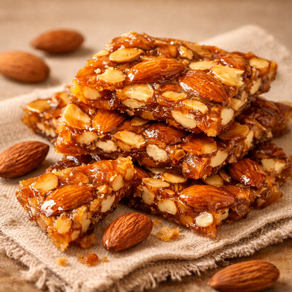 Honey Almond Brittle — Close-Up Texture Shot