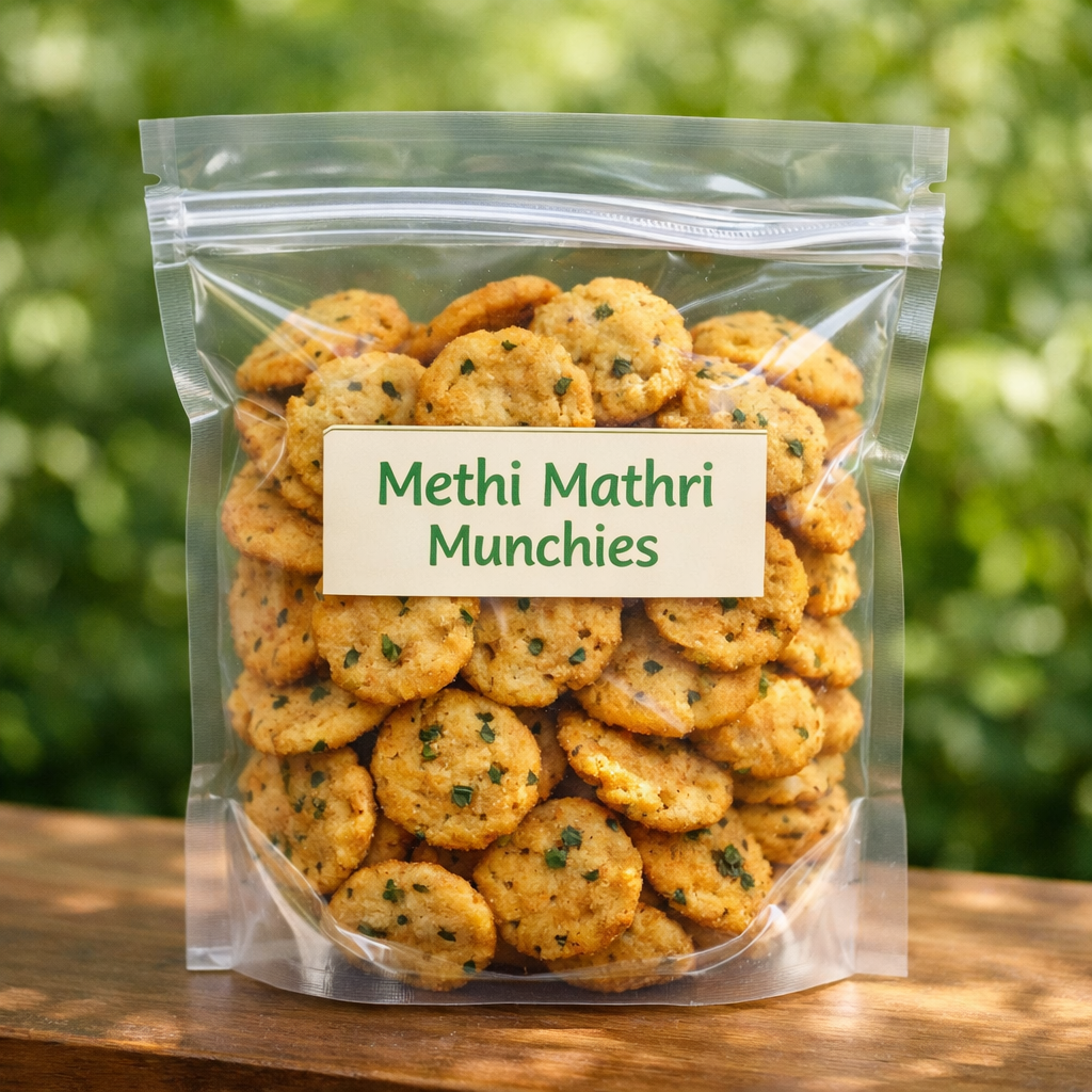 Methi Mathri Munchies — packaging