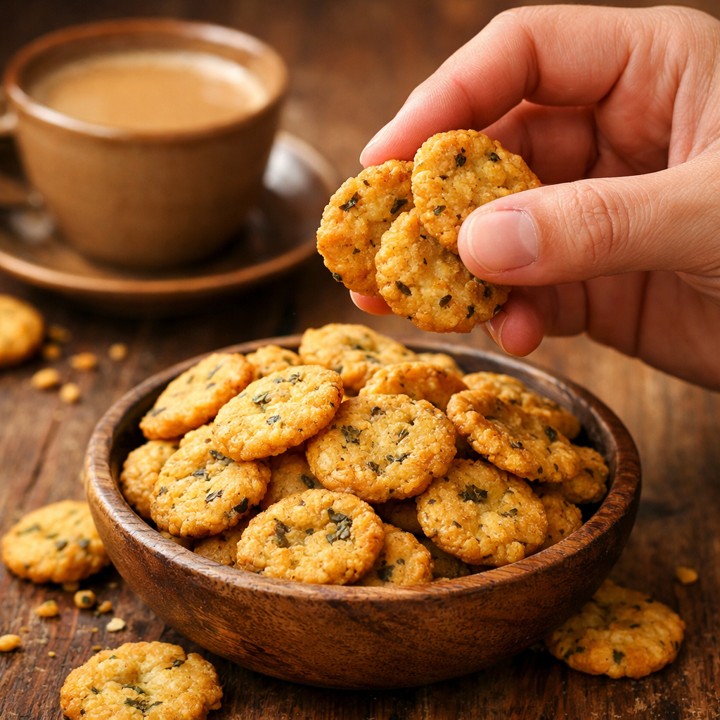 Methi Mathri Munchies — action