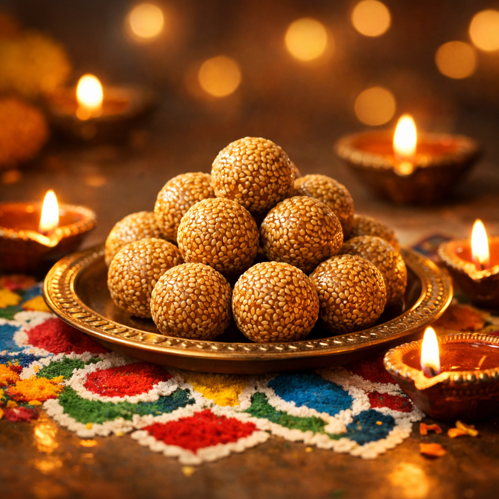 Sesame Laddoo Bliss — thematic presentation shot