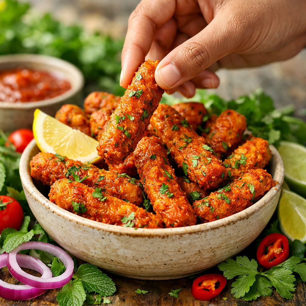 Tangy Fish Fry Sticks — action shot